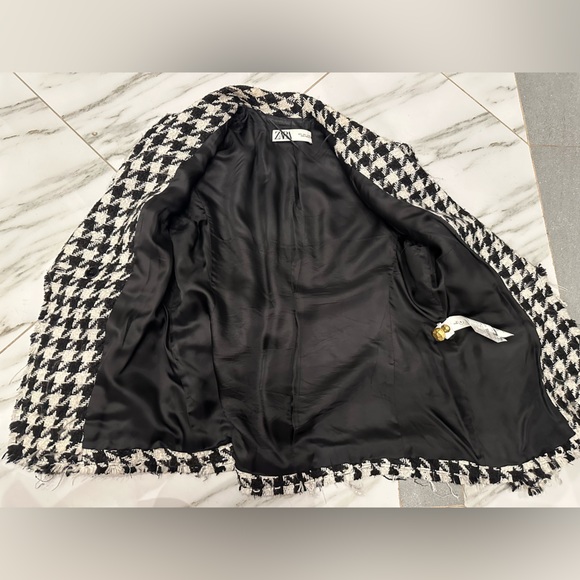 Zara Houndstooth Blazer Gold Button Limited Edition Jacket Inspired Designer - Picture 4 of 8